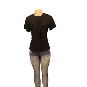 Chaus Sz 4 Woman Blouse Black Poka Dot